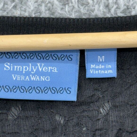 Simply Vera Wang Pure Night‎ Black Lace Lined Sweater Womens M Long Sleeve NWT - Picture 2 of 7